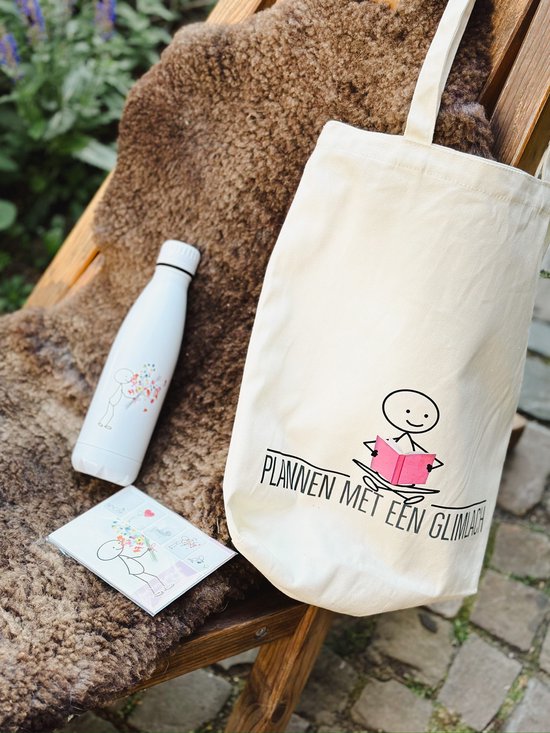 Robin met bloemen Totebag - draagtas, katoenen tas, schoudertas, canvas tas