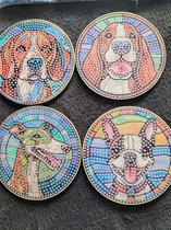 Diamond painting - 4 onderzetters - honden / mozaïek/ 10x10 cm