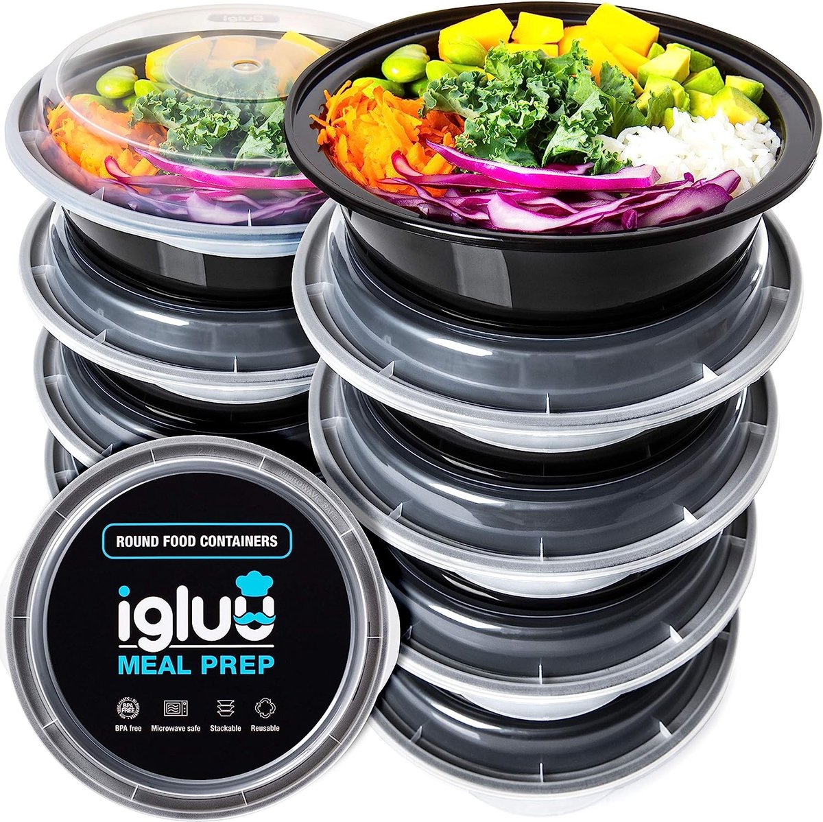 Ronde Plastic Meal Prep Containers Herbruikbare BPA Vrije Voedsel Bakjes met Luchtdichte Deksels Magnetron Vriezer en Vaatwasserbestendig Ideale Stapelbare Salade Schalen