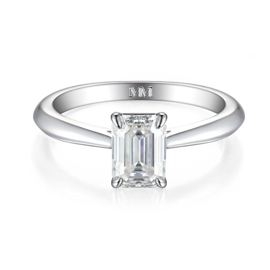 Elysium - Ring solitaire moissanite émeraude en or blanc 14 carats - 4,9 carats.