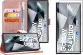 Hoesje geschikt voor Samsung Galaxy S24 Ultra - Screenprotector Volledig Dekkend Glas - Portemonnee Book Case Rosegoud