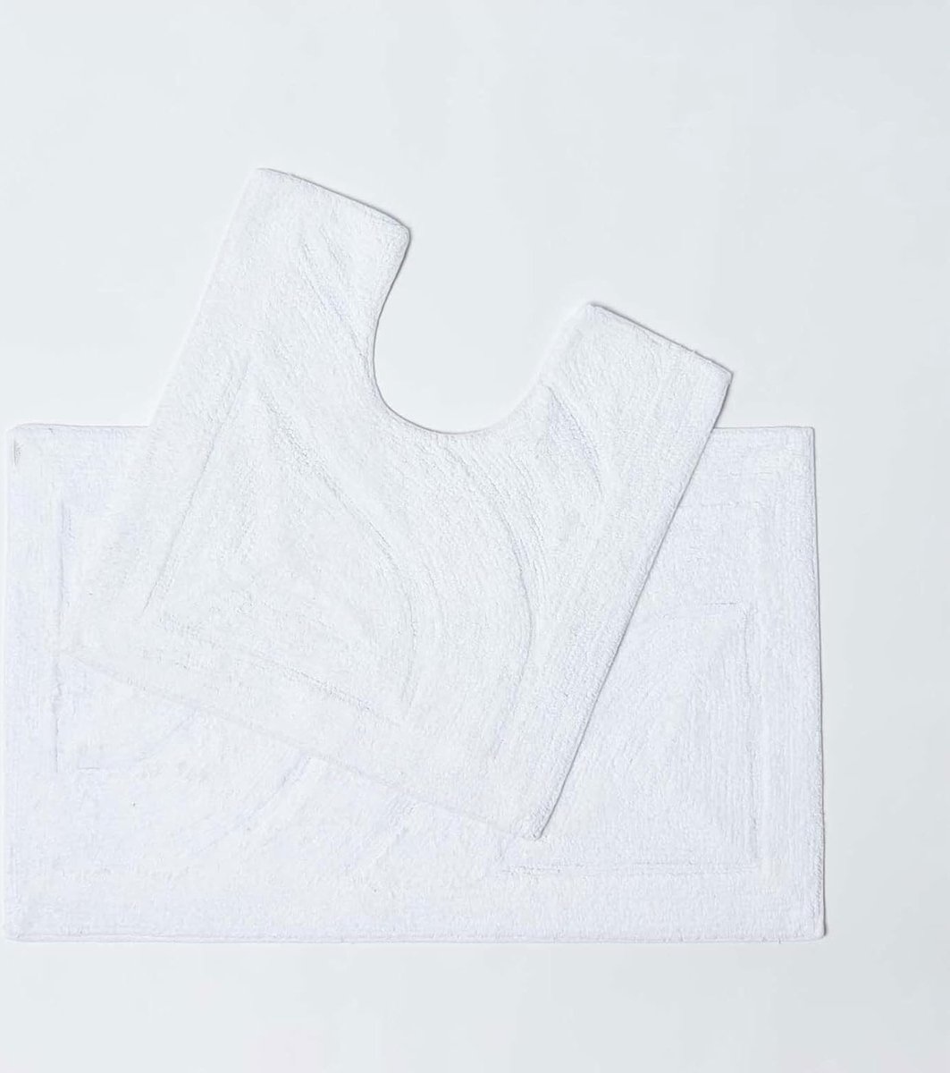 Badmat & Toiletmat, 2-delige set, 50 x 80 cm en 50 x 55 cm, 100 procent katoen, hotelkwaliteit, verkrijgbaar in 15 verschillende kleuren, wit, 50 cm x 70 cm