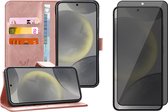 Hoesje geschikt voor Samsung Galaxy S24 Plus - Privacy Screenprotector Volledig Dekkend Glas - Portemonnee Book Case Rosegoud