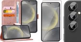 Hoesje geschikt voor Samsung Galaxy S24 Plus - Screenprotector Glas & Camera - Portemonnee Book Case Rosegoud