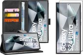 Hoesje geschikt voor Samsung Galaxy S24 Ultra - Screenprotector Volledig Dekkend Glas - Portemonnee Book Case Zwart