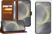 Hoesje geschikt voor Samsung Galaxy S24 Plus - Screenprotector Glas - Portemonnee Book Case Bruin
