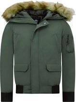 Korte Heren Winterjas - Met Faux Bontkraag - Groen