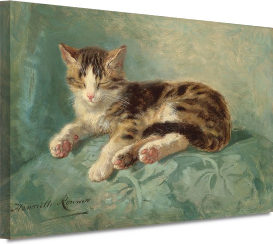 Katten dutje - Henriëtte Ronner-Knip schilderij - Kat schilderijen - Canvas schilderijen Dieren - Muurdecoratie industrieel - Canvas - Kantoor accessoires 70x50 cm