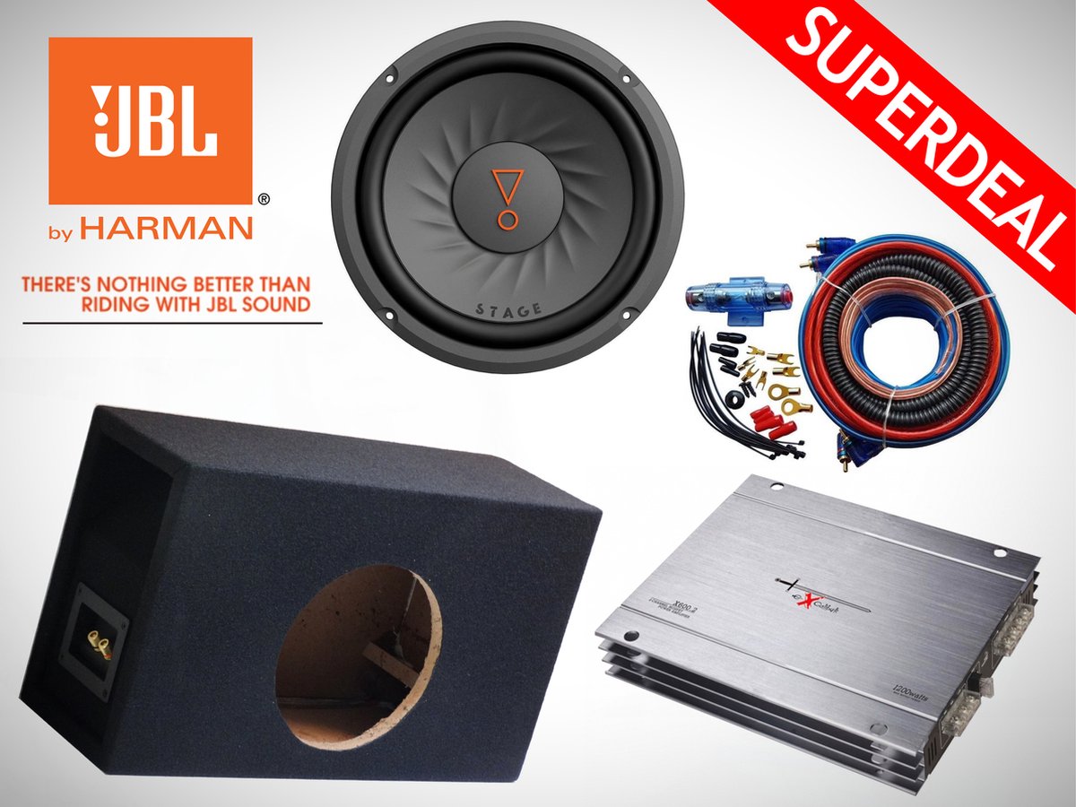 800W JBL Subwoofer + MDF Kist + Versterker + Kabelset