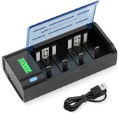 POWXS Slimme Batterijlader voor Oplaadbare AA, AAA, C, D & 9 Volt Batterijen met Ontladingsfunctie - Batterij oplader voor Ni-MH / Ni-CD Oplaadbare Batterijen - Zwart met USB kabel