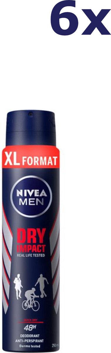Goedkoopste Nivea Men Dry Impact Deodorant Spray XL - 6 x 250 ml