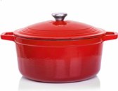 Braadpan en Stoofpot 6L- 28cm - Rode Lava Geëmailleerde Gietijzeren - Compatibel met Alle Kookoppervlakken, Inclusief Inductie