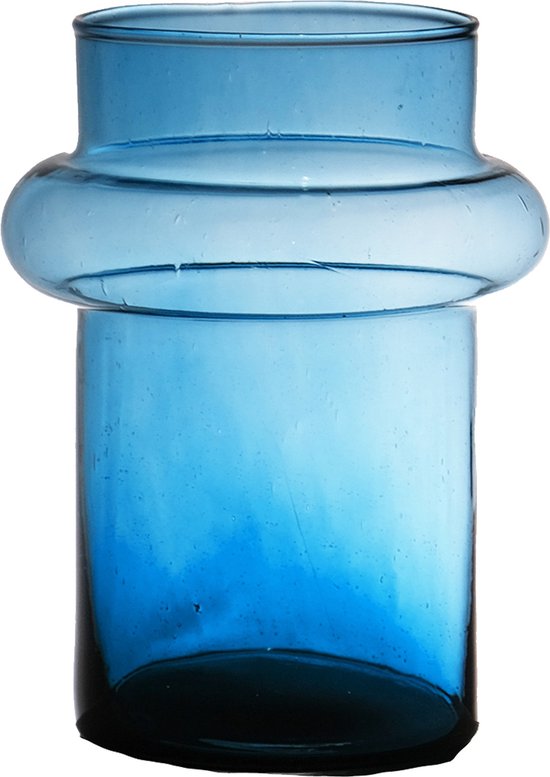 Hakbijl Glass Luna - bleu transparent - verre écologique - D15 x H20 cm - vase cylindrique