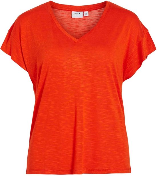 Vila T-shirt Vinoel S/s V-neck Top 14095744 Orange.com Dames Maat - L