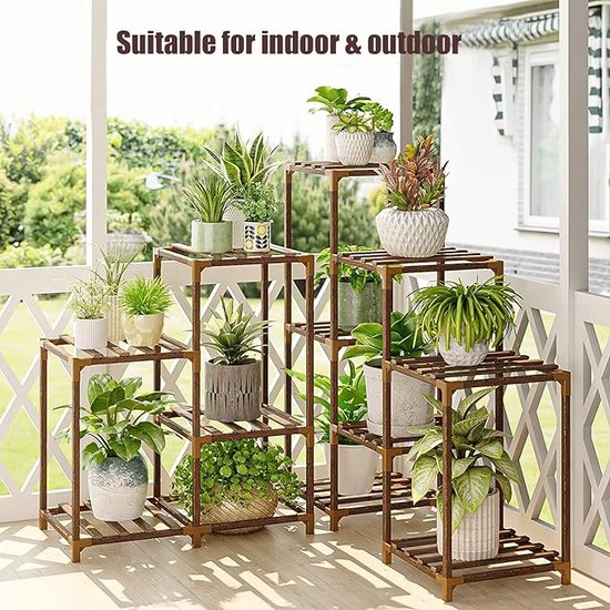 Cocoarm Multifunctioneel plantenrek, plantenrek van ijzer en hout, moderne spiraalvormige trap, voor balkon en woonkamer, 23 x 56 cm