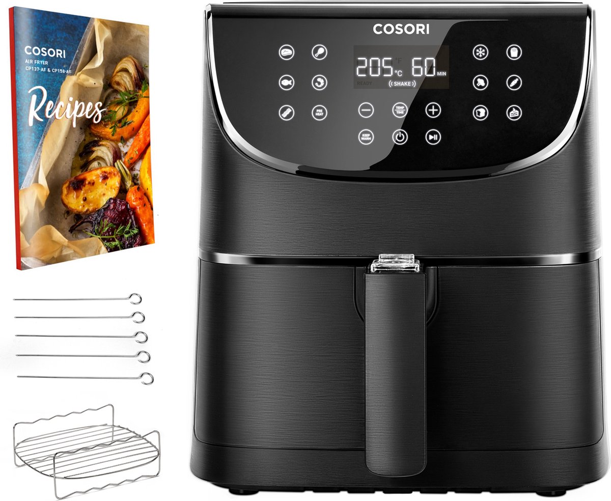 Cosori Airfryer XL 5.5L - inclusief spiezenrek en 5 spiesjes - Zwart