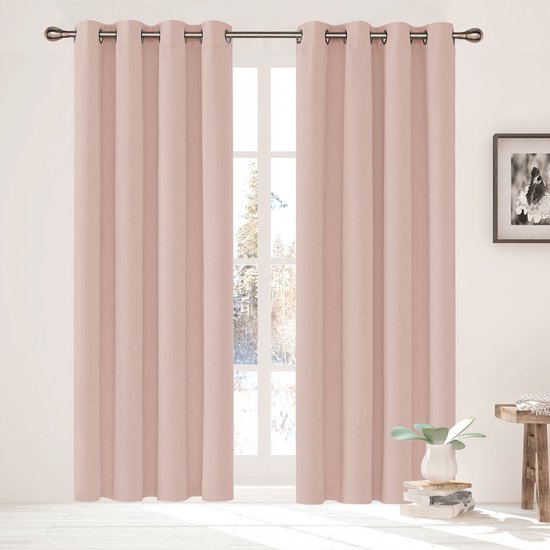 HOOMstyle Kant en Klaar Gordijn - Verduisterend - Met Ringen - 140x270cm - Roze / Licht Roze