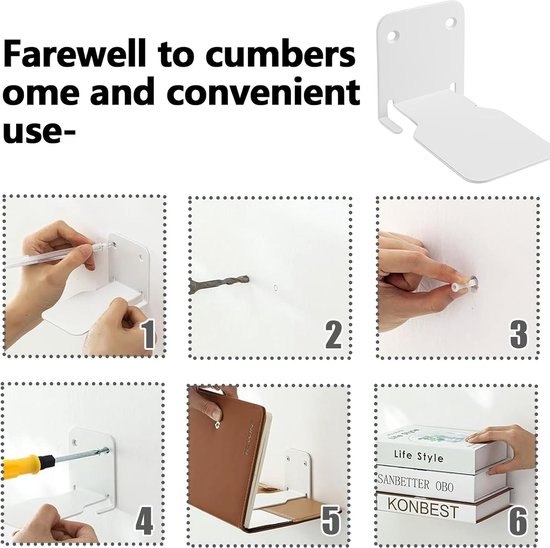 Onzichtbaar zwevend boekenkast, zwevende boekenorganizer, wand-interieuraccessoires, robuuste metalen planken, zwart