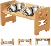 BOTC Voerbak voor Honden - met 2 RVS bakken - Hoogte verstelbaar - Dubbele Voerbak Kleine Honden en Katten - Bamboe