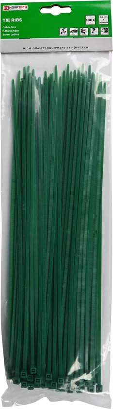 Hofftech Groene Tie Ribs 3.6 x 300 mm - Set van 100 Kabelbinders
