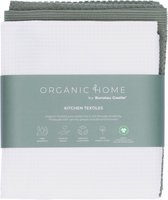Organic Home Luxe set Theedoek Tundra White + Keukendoek Forest Green GOTS van 65 x 65 cm , Handdoek van 100% biologisch katoen
