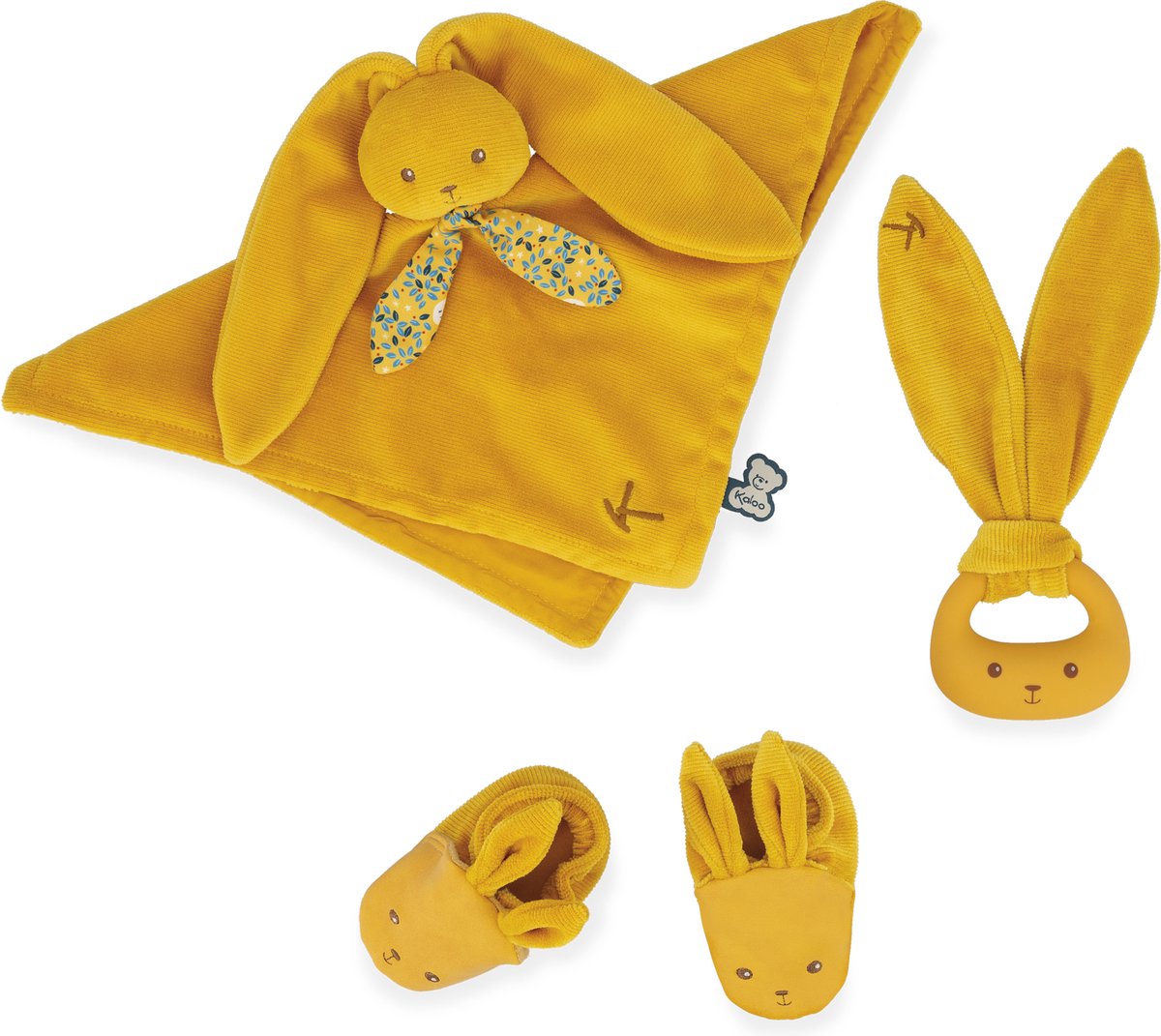 Goedkoopste Kaloo Lapinoo - Mijn Eerste Cadeauset Oker - De Set Is Het Perfecte Geboortecadeau Voor Baby's - Bestaat Uit Een Konijn Knuffeldoekje, Een Bijtring En Okerkleurige Slofjes - In Een Mooie Geschenkdoos