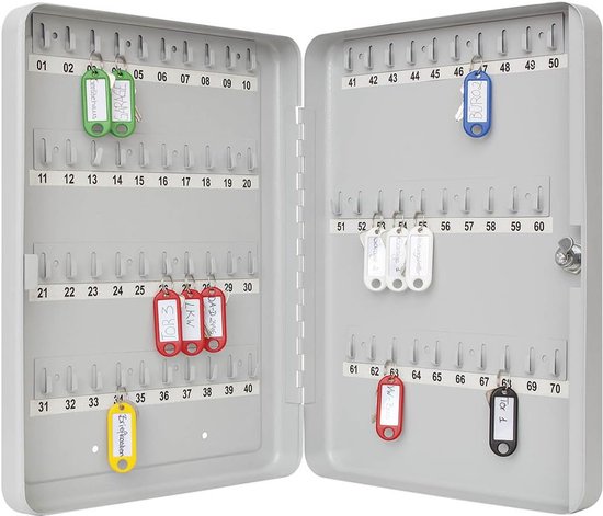 Sleutelkast voor 70 sleutels - Gepoedercoat plaatstaal - 28 x 6 x 37 cm - Veiligheidsslot - Inclusief 2 sleutels - Lichtgrijs
