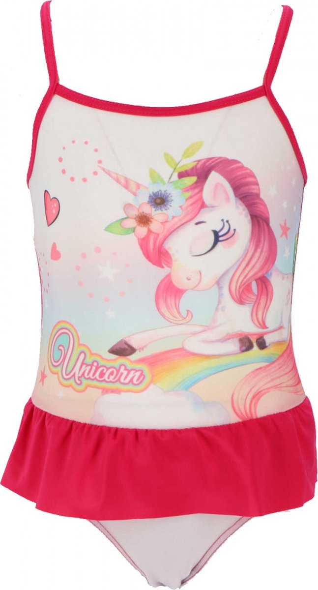 Unicorn - Badpak - Meisjes - Donkerroze Fucsia - Maat 104/110 - 4/5 Jaar