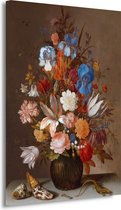 Stilleven met bloemen - Balthasar van der Ast schilderij - Bloemen wanddecoratie - Canvas schilderij Natuur - Klassiek schilderijen - Schilderij op canvas - Decoratie kamer 100x150 cm
