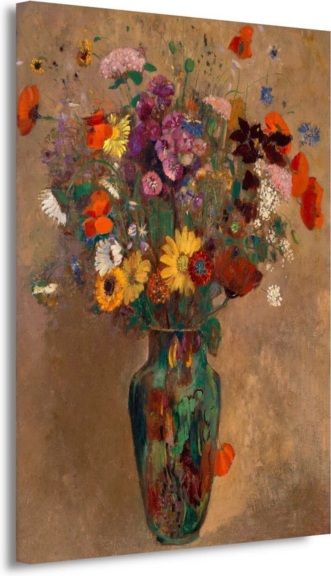 Groot boeket wilde bloemen - Odilon Redon wanddecoratie - Bloemen portret - Muurdecoratie Natuur - Muurdecoratie klassiek - Schilderijen canvas - Slaapkamer muurdecoratie 60x90 cm