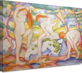 Badende meisjes - Franz Marc wanddecoratie - Oude meesters schilderijen - Canvas schilderij Expressionisme - Landelijk schilderij - Canvas - Woondecoratie 90x60 cm