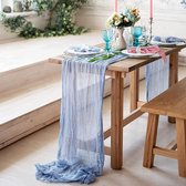 tafelloper van blauwe kaasdoek, 90 x 400 cm, omvangrijke, lange, rustieke tafelloper van gaas, romantische semi-doorschijnende stof, tafelkleed voor boho-bruiloftsprieel, decor voor verjaardagsfeestje