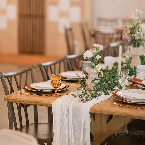 Kaasdoek, tafelloper, beige, boho, gaas-stof, tafelloper, rustiek brui