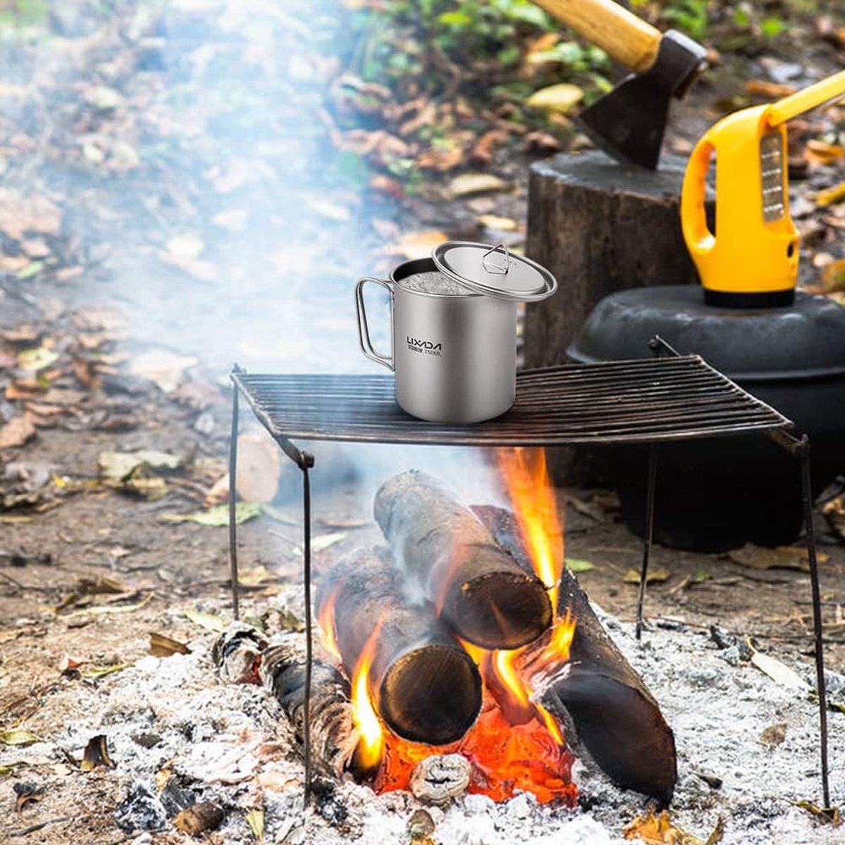 Pot De Camping En Titane Portable - Poignée Amovible, Anti-adhésif - Neuf Sous Emballage