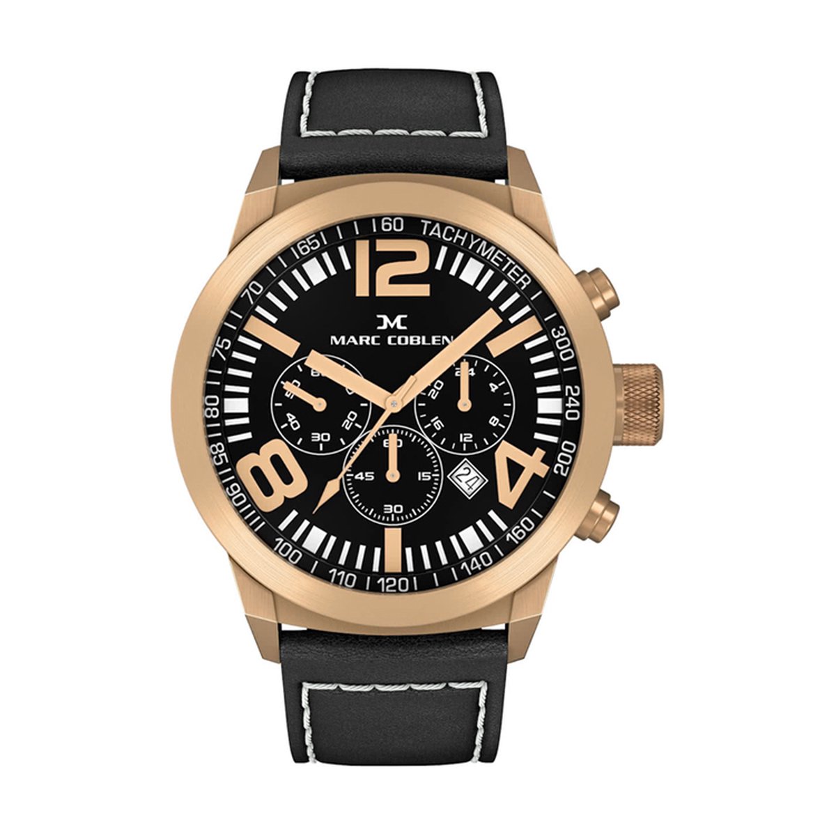 Marc Coblen MC42R2 - Horloge - 42 mm - Zwarte wijzerplaat - Zwarte horlogeband