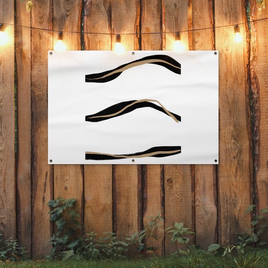 Tuinposter 120x80 cm - Tuindecoratie Lijn - Zwart - Design - Poster voor in de tuin - Buiten decoratie - Schutting tuinschilderij - Tuindoek muurdecoratie - Wanddecoratie balkondoek
