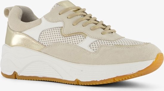 Hush Puppies leren dames dad sneakers beige goud - Uitneembare zool