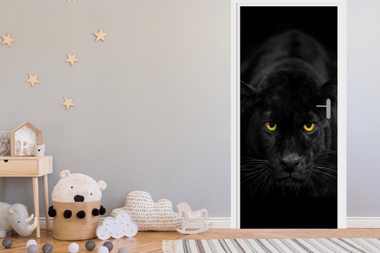 Sticker de porte Panthère - Animaux - Zwart - Yeux - 85x205 cm - Poster de porte