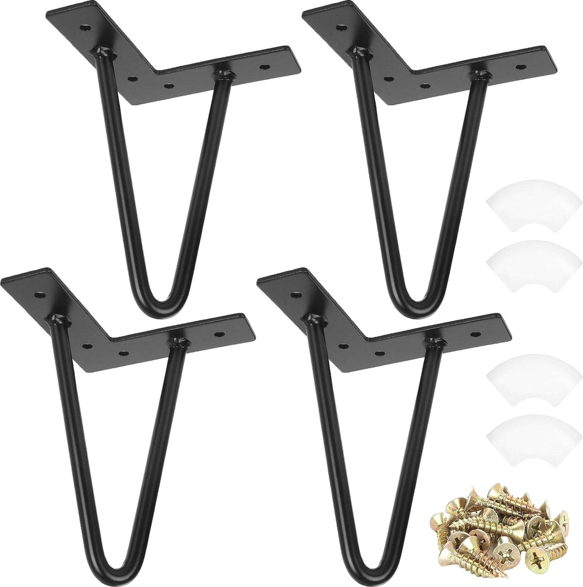 MGM Trading Set met 4 tafelpoten, industrieel, naaldvoet 15 cm/6 inch, hairpin legs tafelstandaard van smeedijzer, meubelvoet van zwart metaal met schroeven voor salontafel, onderkast, tv-meubel