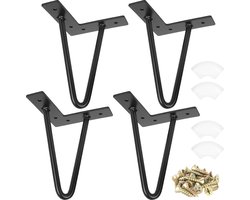 MGM Trading Set met 4 tafelpoten, industrieel, naaldvoet 15 cm/6 inch, hairpin legs tafelstandaard van smeedijzer, meubelvoet van zwart metaal met schroeven voor salontafel, onderkast, tv-meubel