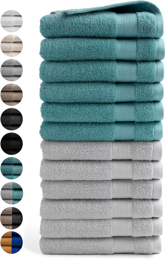 Handdoek Hotel Collectie - 12 stuks - 50x100 - 6x denim blauw & 6x licht grijs