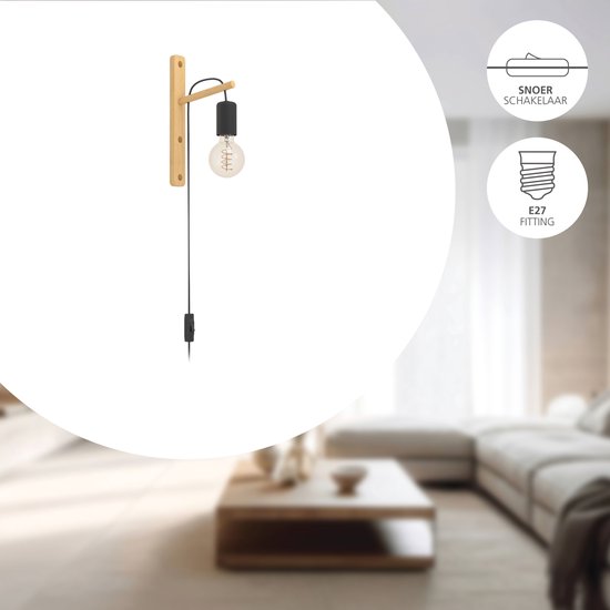 Eglo Wandlamp E27 | Pockley | Hout/Zwart Eglo