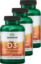 Swanson | Vitamine D3 Met Kokosolie 2000IU | 60 Softgels | 3 stuks | 3 x 60 Softgels