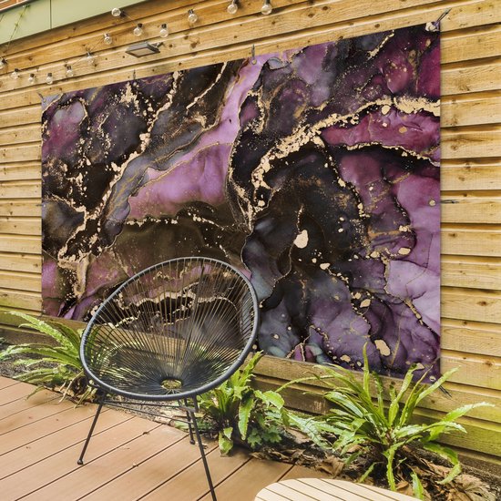 Affiche de jardin Marbre - Or - Pierre - Abstrait - 190x120 cm - Décoration murale extérieure - Affiche de jardin - Toile de jardin - Affiche de clôture - Peinture de jardin