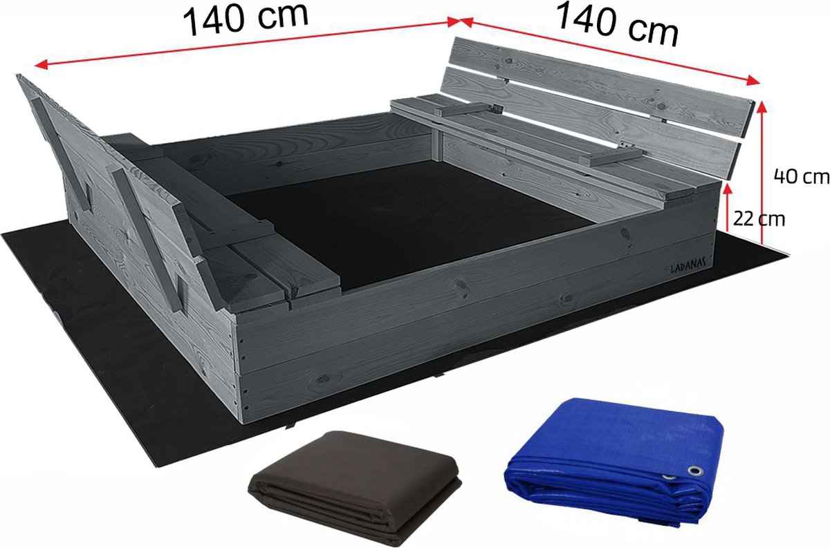 Afsluitbare XL Zandbak met Banken 140x140 cm – GECERTIFICEERD & GEÏMPREGNEERD HOUT | Incl. Afdekzeil & Gronddoek | Voor 2-3 Kinderen — afbeelding 17