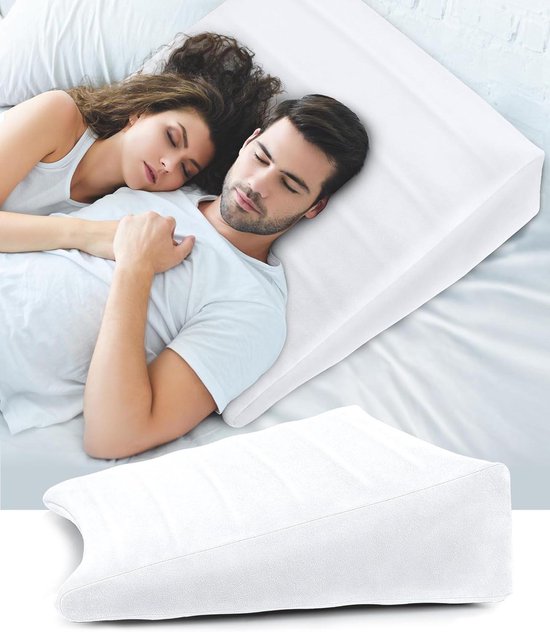 Opblaasbaar driehoekig wigkussen voor slapen en reizen - hoogwaardige rugsteun en lendenkussen - wit wedge pillow