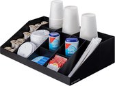 Organizer voor koffieaccessoires - Bakje voor suiker melk en theezakjes - Met 10 vakken - Voor thuis of op kantoor - Zwart - Handig en praktisch tea bag organizer