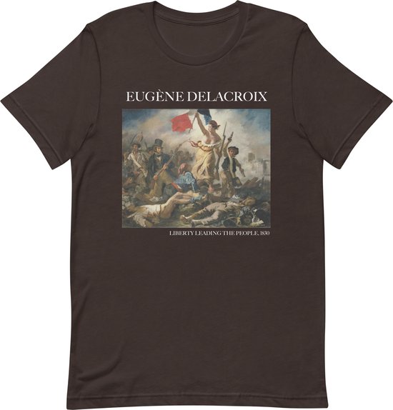 Eugène Delacroix 'Vrijheid leidt het volk' ("Liberty Leading the People") Beroemd Schilderij T-Shirt | Unisex Klassiek Kunst T-shirt | Bruin | XL