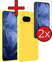 Hoesje Geschikt voor Google Pixel 8a Hoesje Siliconen Case Hoes Met 2x Screenprotector - Hoes Geschikt voor Google Pixel 8a Hoes Cover Case - Geel