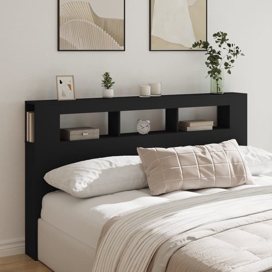 Tête de lit avec LED 180x18,5x103,5 cm en bois traité noir